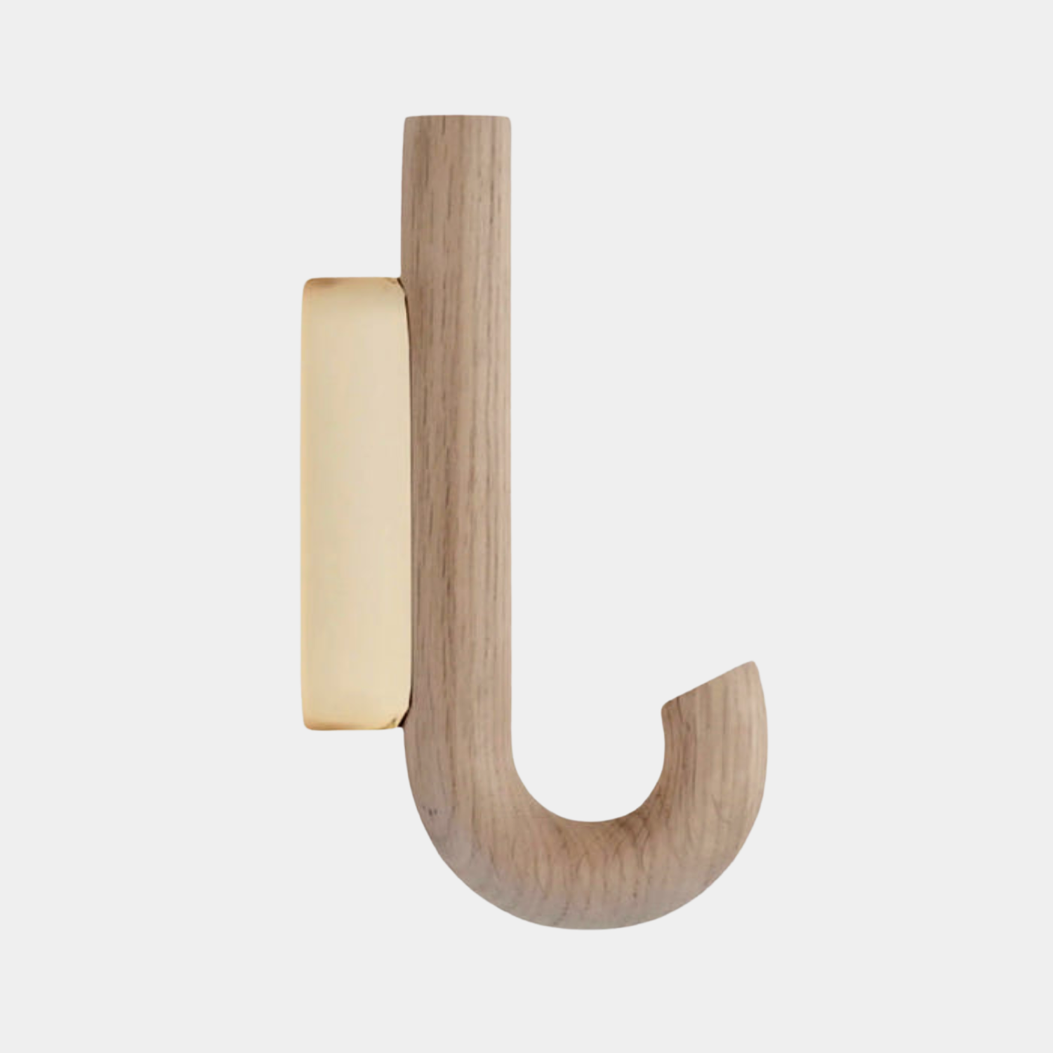 Patère murale J-Curve en chêne et laiton - Inspirée du parapluie, utilisation multi-pièces