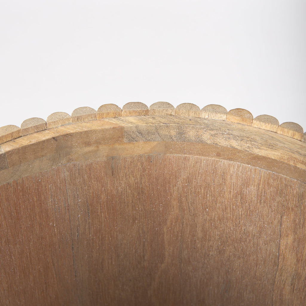 Table d'appoint en manguier massif blond - Piètement cannelé, plateau rond, couvercle amovible