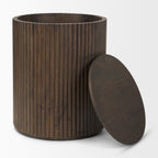 Table d'appoint en bois de manguier massif brun expresso - Base cannelée, couvercle amovible