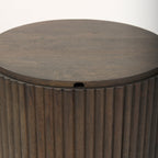 Table d'appoint en bois de manguier massif brun expresso - Base cannelée, couvercle amovible