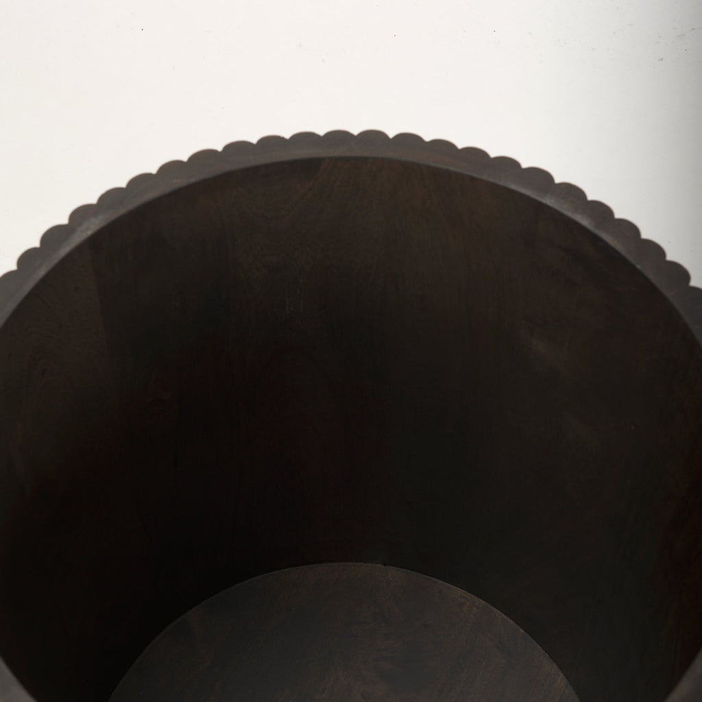 Table d'appoint en bois de manguier massif brun expresso - Base cannelée, couvercle amovible