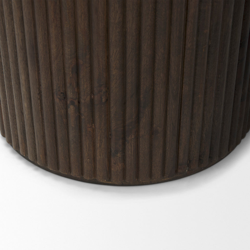 Table d'appoint en bois de manguier massif brun expresso - Base cannelée, couvercle amovible